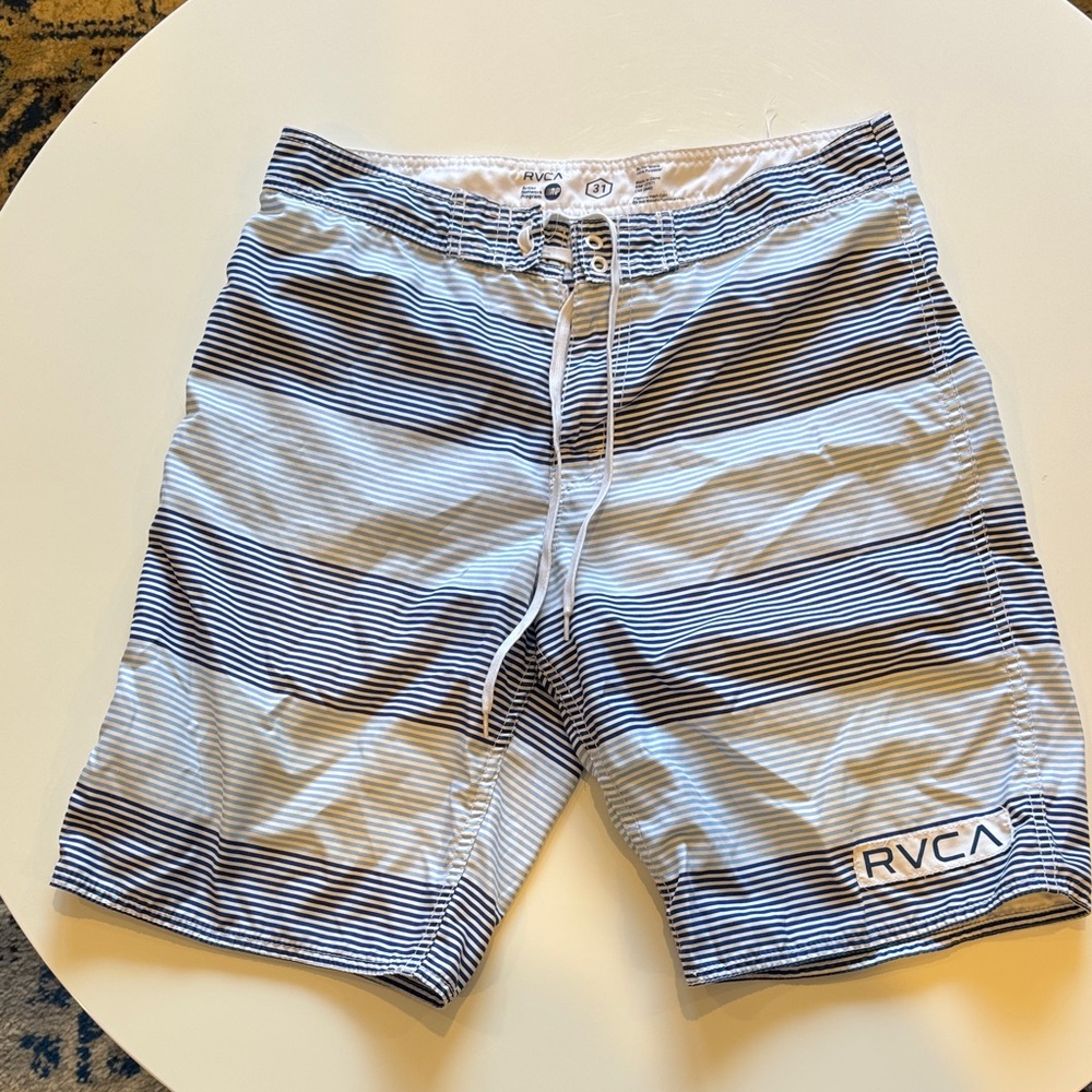 RVCA Men's Swim Shorts - Navy and White Stripes